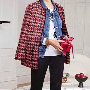CHICO’S Tweed Open-Front Jacket Red Black One Size